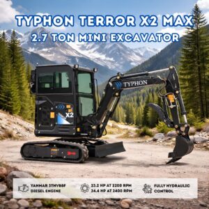 TYPHON TERROR X2 MAX 2.7 Ton Mini Excavator Powerful, Yanmar Engine, Cabin with A/C & Heater, Pilot Control, Boom Swing