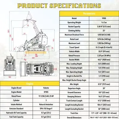 Brand New TYPHON STOMP V900 1.4-Ton Compact Track Loader with 25HP Kubota Diesel Engine 1,102 lb Max Load - Image 3